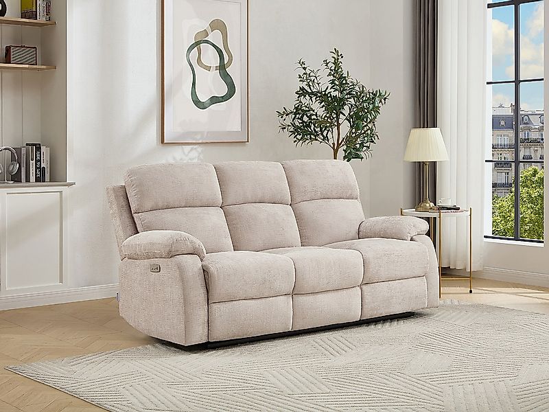 3-Sitzer-Sofa elektrisch mit Massagefunktion – Chenille-Stoff – Beige – KOC günstig online kaufen