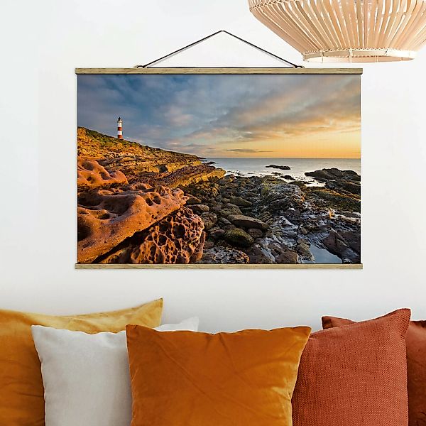 Stoffbild Strand mit Posterleisten - Querformat Tarbat Ness Leuchtturm und günstig online kaufen
