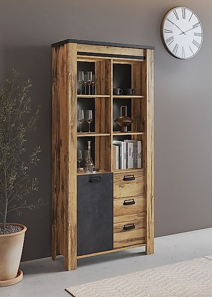 Home affaire Vitrine »York, moderner Hochschrank, Schrank in Hunton Oak Dek günstig online kaufen