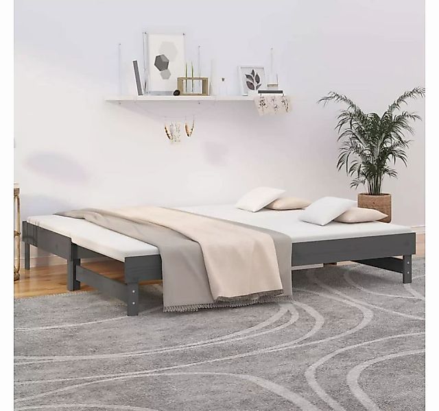 furnicato Bett Tagesbett Ausziehbar Grau 2x(100x200) cm Massivholz Kiefer günstig online kaufen