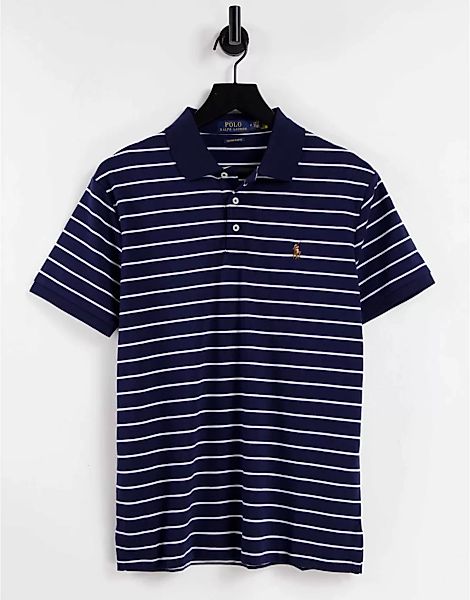 Polo Ralph Lauren – Gestreiftes Polohemd aus Pima-Jersey in Marineblau/Weiß günstig online kaufen