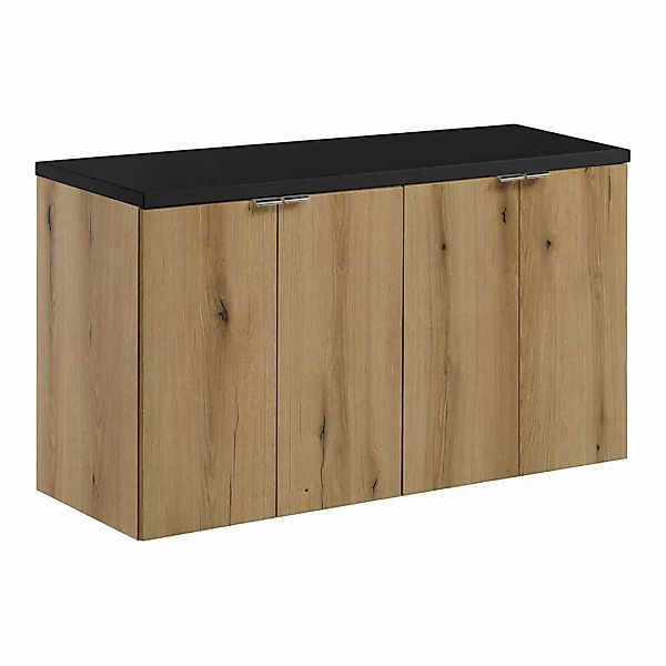 Doppel-Waschtischunterschrank 100cm, in Eiche und schwarz, NEWPORT-56-OAK günstig online kaufen