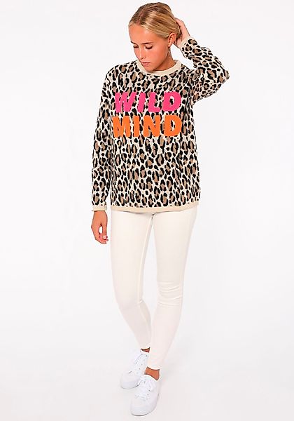 Zwillingsherz Rundhalspullover "Leo-Wild Mind" Animal-Muster, Neon-Schriftz günstig online kaufen