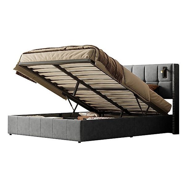 FUROKOY Polsterbett Doppelbett USB-Laden Stauraumbett mit LED-Leisten, 160x günstig online kaufen