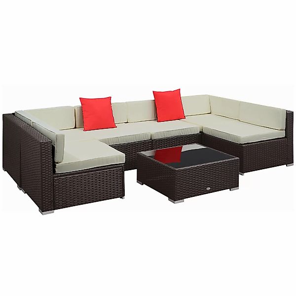 Outsunny Gartenmöbel Set Rattan Sessel Couchtisch 7tlg. mit Kissen Balkon i günstig online kaufen
