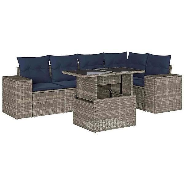 vidaXL 6-Tlg Gartensofa-Set mit Kissen Grau Polyrattan 3269151 günstig online kaufen
