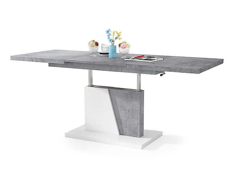 Mazzoni Couchtisch Grand Noir Beton / Weiß stufenlos höhenverstellbar auszi günstig online kaufen
