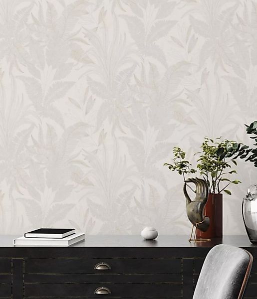 living walls Vliestapete »Stories of Life florale Tapete Blätter Creme Beig günstig online kaufen