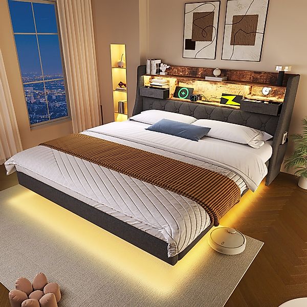 TavilaEcon Polsterbett schwebendes Bett mit LED-Beleuchtung günstig online kaufen