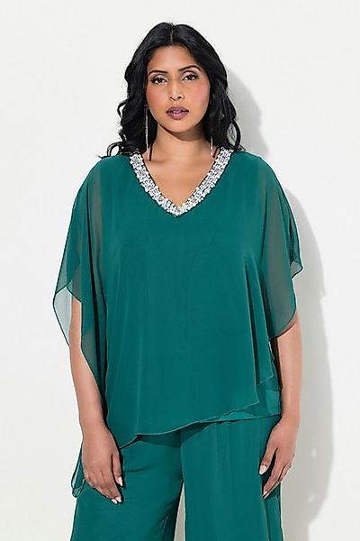 Ulla Popken Longbluse Chiffonbluse doppellagig V-Ausschnitt Halbarm günstig online kaufen