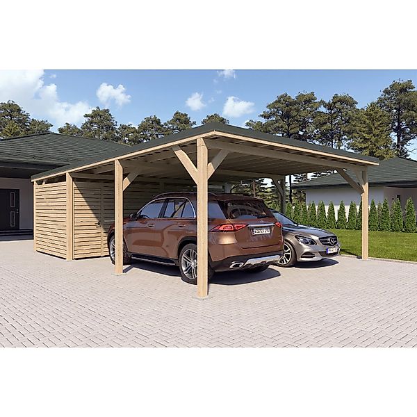 Holzbrüder Carport Ralf 52m² mit Geräteraum Imprägniert-Dornengrün günstig online kaufen