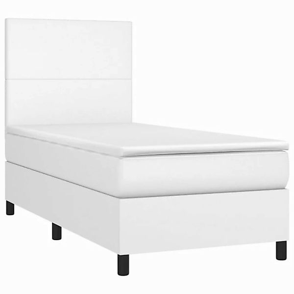 vidaXL Bett Boxspringbett mit Matratze & LED Weiß 90x200 cm Kunstleder günstig online kaufen