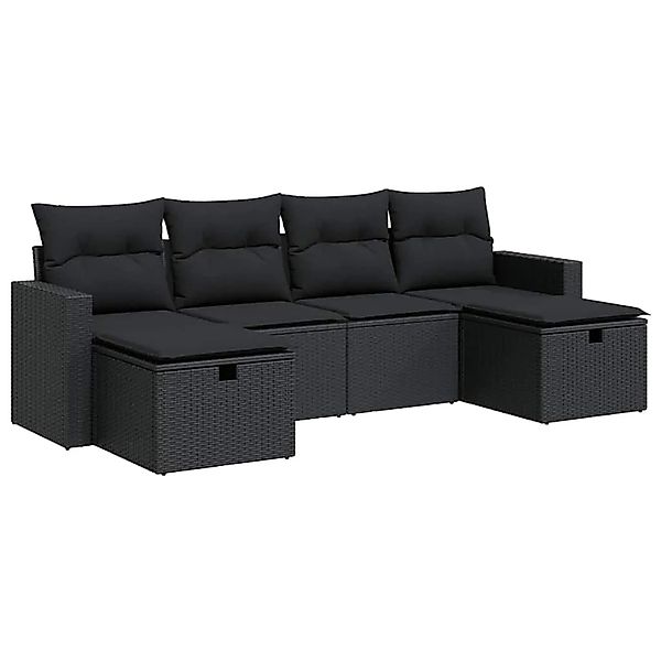 vidaXL 6-Tlg Garten-Sofagarnitur mit Kissen Schwarz Poly Rattan 3325421 günstig online kaufen