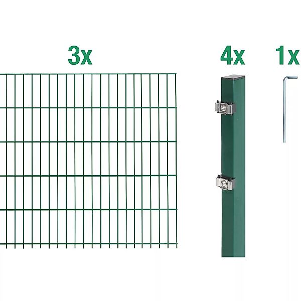 Metallzaun Grund-Set Doppelstabmatte verz. Grün beschichtet 3 x 2 m x 1,4 m günstig online kaufen