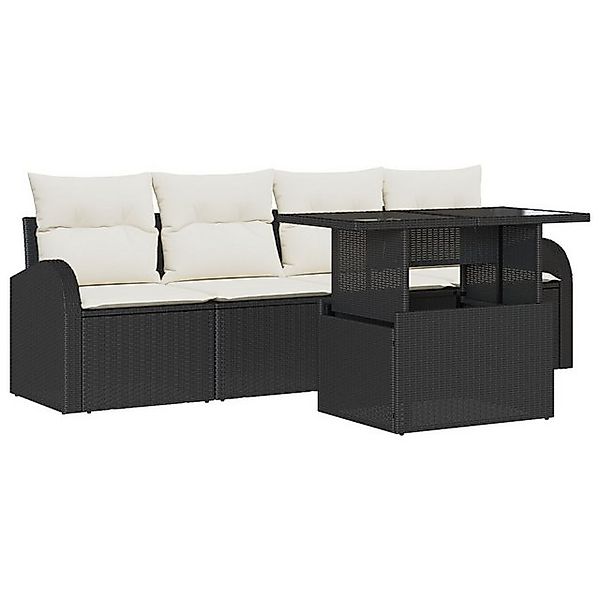 vidaXL Loungesofa 5-teiliges Garten Sofa Set mit Kissen Schwarz Poly Rattan günstig online kaufen