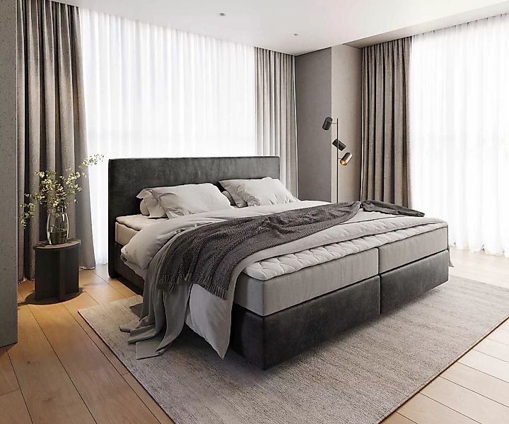 Boxspringbett Dream-Well Mikrofaser Anthrazit Vintage 200x200 cm mit Tasche günstig online kaufen