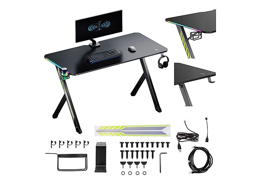 NanoRS Gamingtisch RS102 mit RGB-LED-Beleuchtung 120x60cm, mit Kopfhörer- u günstig online kaufen