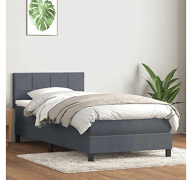 vidaXL Boxspringbett, Boxspringbett mit Matratze Dunkelgrau 90x220 cm Samt günstig online kaufen