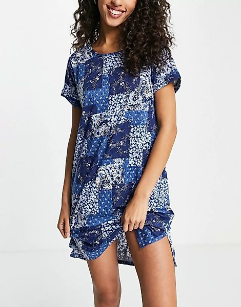 Lauren by Ralph Lauren – T-Shirt-Nachthemd mit blauem Muster günstig online kaufen