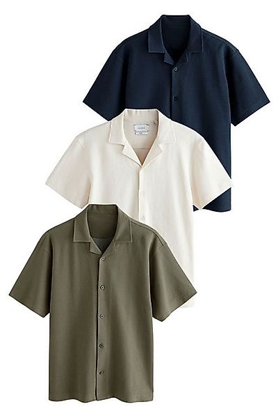 Next Poloshirt Strukturiertes Kurzarmhemd mit Kuba-Kragen (3-tlg) günstig online kaufen