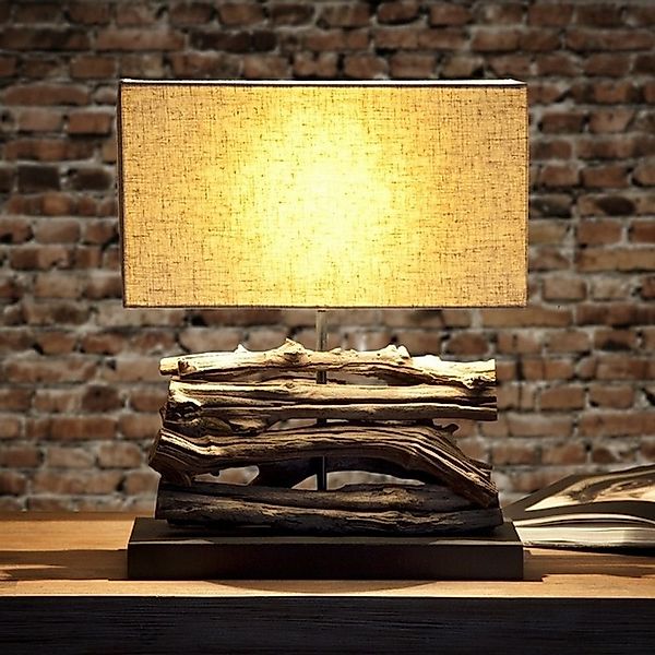 Tischlampe AMBON Beige aus Treibholz handgefertigt 40cm H?he günstig online kaufen