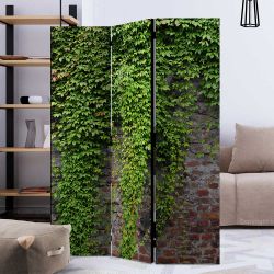 Paravent in Grün und Ziegel Rot Mauer mit Efeu günstig online kaufen