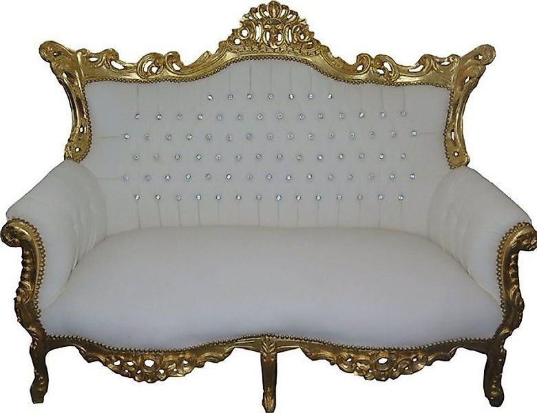 Casa Padrino 2-Sitzer Barock 2-er Sofa Master Weiß Lederoptik / Gold mit Bl günstig online kaufen