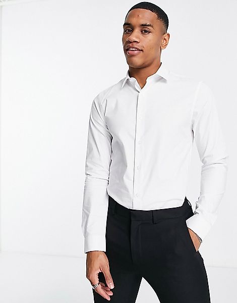 Topman – Langärmliges Stretch-Hemd in Weiß günstig online kaufen