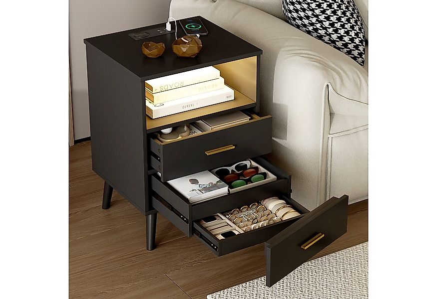 LVSOMT Nachttisch mit Beleuchtung LED und Ladefunktion USB & Type-C (1 Tisc günstig online kaufen