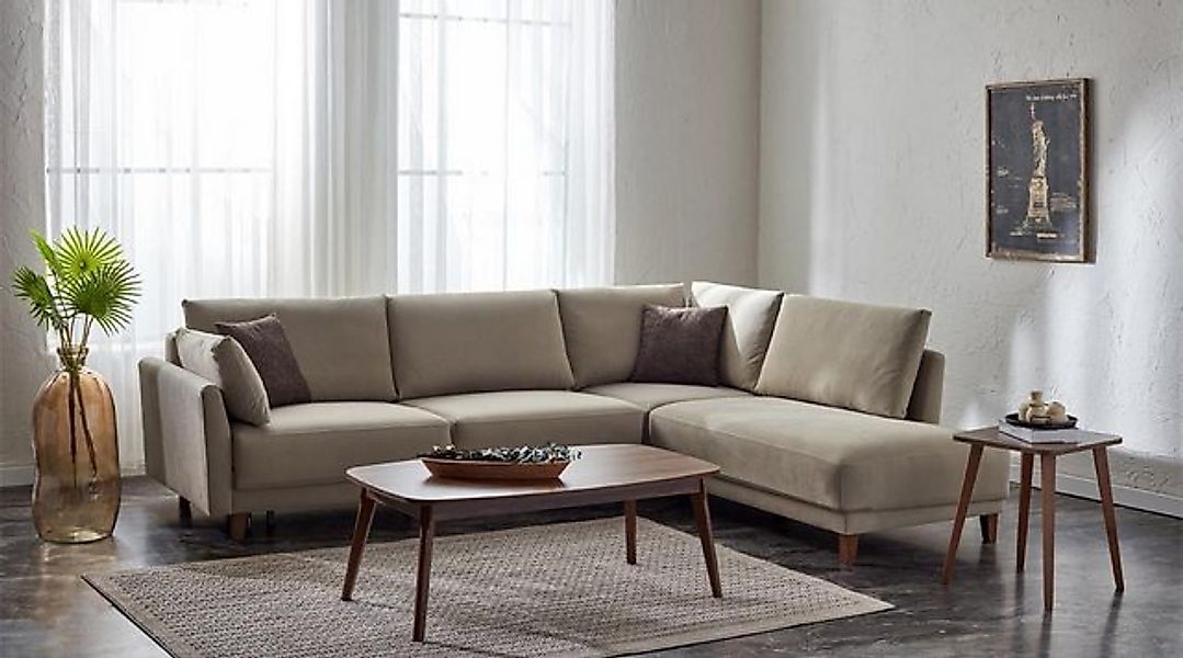 JVmoebel Ecksofa Ecksofa L-Form Beige Couchtisch Eckcouch Couchgarnitur Tis günstig online kaufen