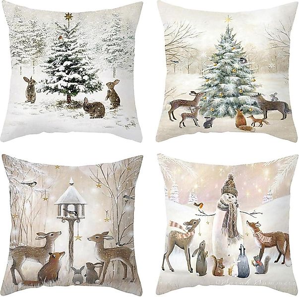 LuxusKollektion Dekohänger 4er Set Weihnachtskissenbezug Leinen günstig online kaufen
