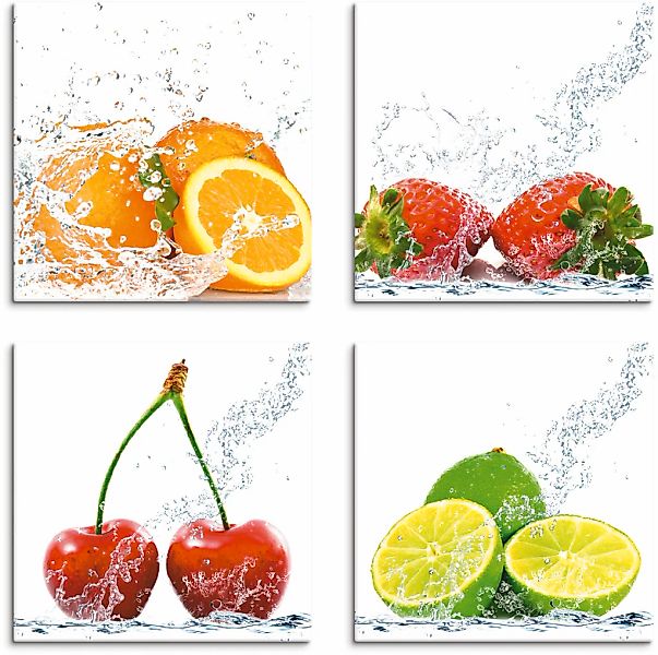 Artland Leinwandbild "Früchte mit Spritzwasser" Lebensmittel 4 Stk. tlg. 4e günstig online kaufen