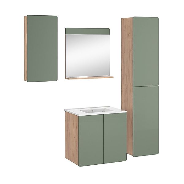 Vicco Badmöbel-Set Izan, Goldkraft Eiche/Grün, 5-teilig günstig online kaufen