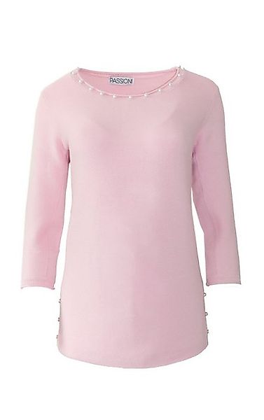 Passioni 3/4 Arm-Pullover Gerader Sommerpullover in Rosa mit dekorativen Pe günstig online kaufen