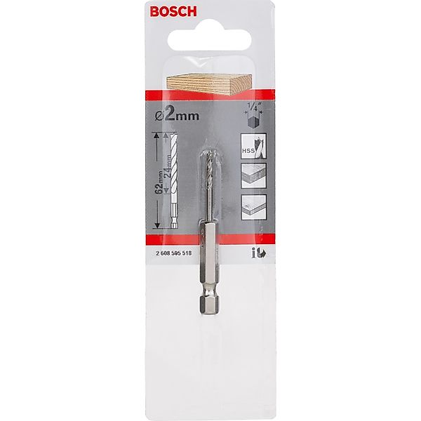 Bosch Holzspiralbohrer 1/4 Zoll-Sechskantschaft Ø 2 mm x 62 mm günstig online kaufen