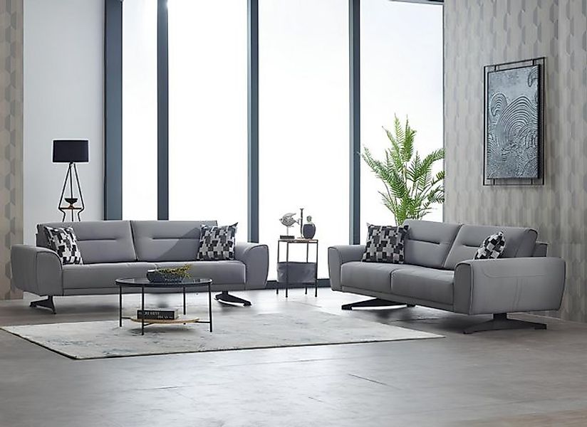 JVmoebel Sofa Komplette Couchgarnitur Polstersofa Dreisitzer Stoff Grau Sof günstig online kaufen