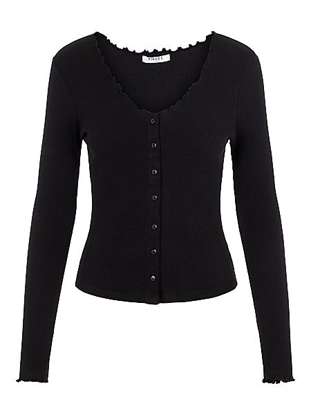 PIECES Slim Fit Rippdesign Bluse Damen Schwarz günstig online kaufen