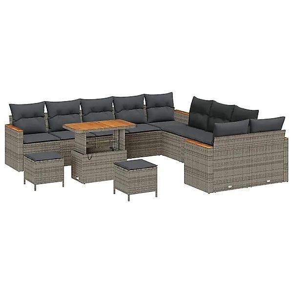 vidaXL Gartensofa-set mit Kissen 13-Tlg Grau Poly-Rattan 3365058 günstig online kaufen