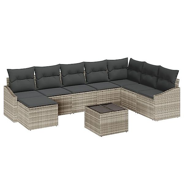 vidaXL Loungesofa 9-tlg. Garten-Sofagarnitur mit Kissen Grau Poly Rattan, 9 günstig online kaufen