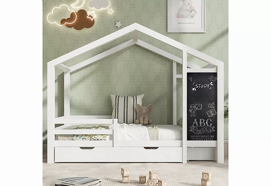 Sweiko Kinderbett, Hausbett mit Rausfallschutz,Tafel und 2 Schubladen, 90 x günstig online kaufen
