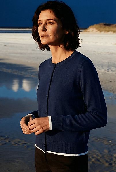 Cassis Strickjacke Damen elegante Woll-Strickjacke mit Kontrast Streifen günstig online kaufen