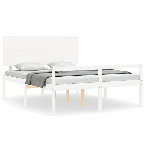 vidaXL Seniorenbett mit Kopfteil Weiß Kingsize Massivholz 3195487 günstig online kaufen