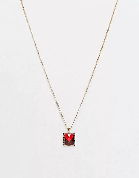 WFTW – Goldfarbene Halskette mit eckigem Anhänger mit rotem Stein günstig online kaufen
