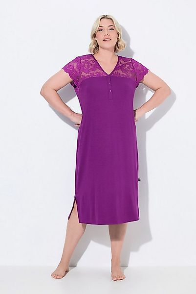 Ulla Popken Nachthemd Nachthemd Spitze V-Ausschnitt Spitzen-Halbarm günstig online kaufen