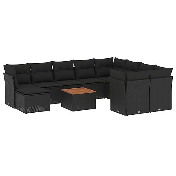 vidaXL 11-Tlg Garten-Sofagarnitur mit Kissen Schwarz Poly Rattan 3256300 günstig online kaufen