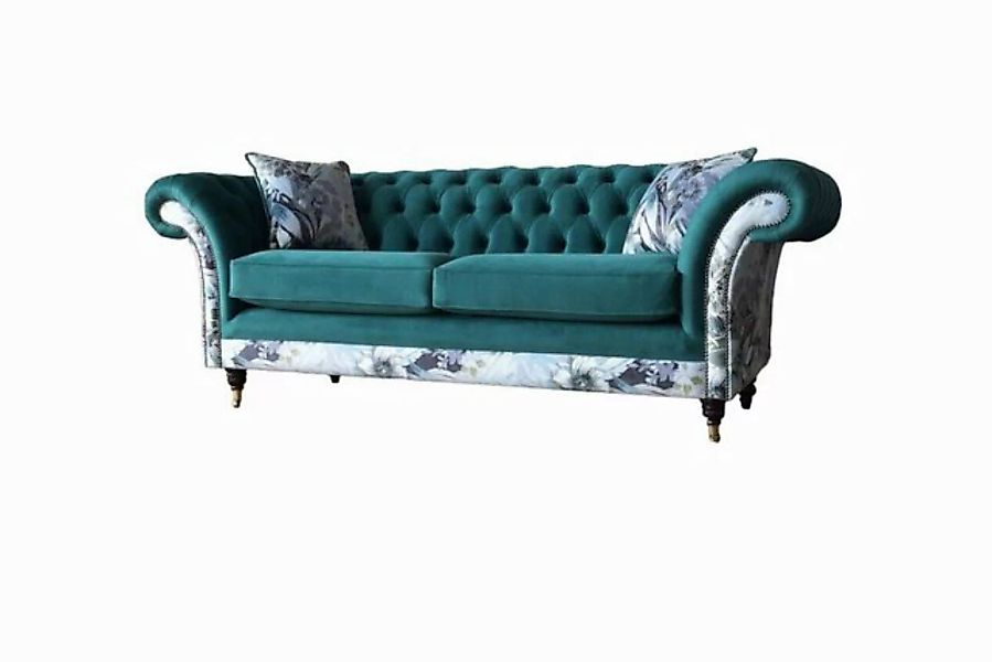 JVmoebel Chesterfield-Sofa 3-SITZIGES CHESTERFIELD-SOFA AUS GRÜNEM SAMT MIT günstig online kaufen