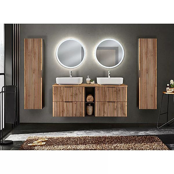 Badezimmer Komplett Set Doppelwaschtisch mit Regal 141 cm XANTEN-56 in anth günstig online kaufen