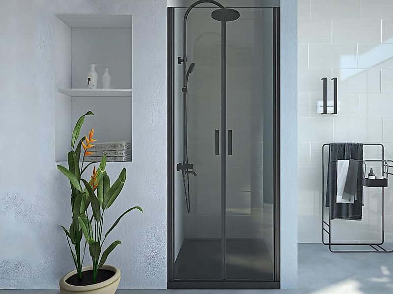 Duschtür Flügeltür - 80 x 195 cm - Sicherheitsglas - Schwarz matt - SARATOS günstig online kaufen