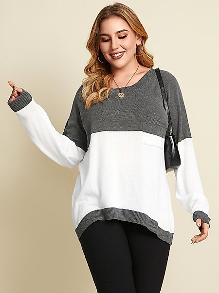 YOINS Plus Größe Rundhals-Patchwork-Pullover mit langen Ärmeln günstig online kaufen