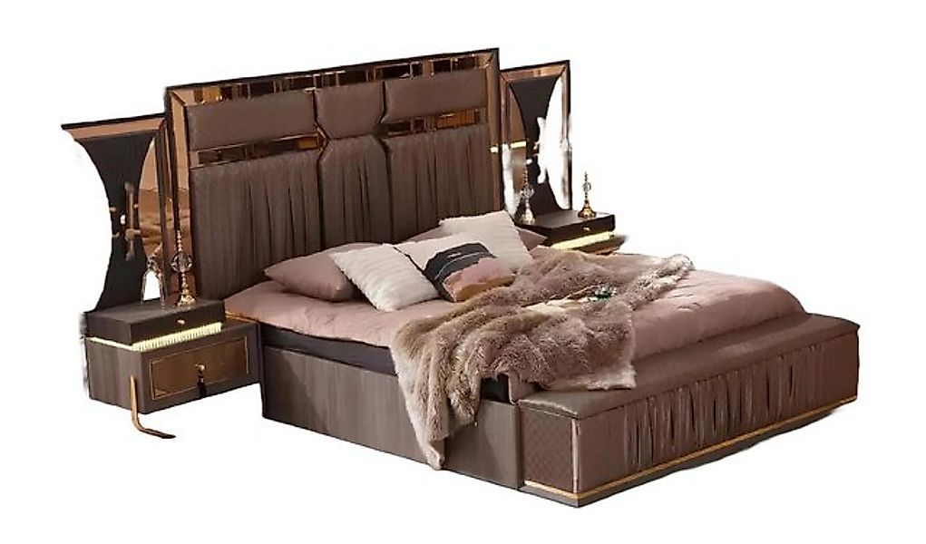 Xlmoebel Bett Doppelbett-Set in Beige mit Nachttischen, Schlafzimmermöbeln günstig online kaufen